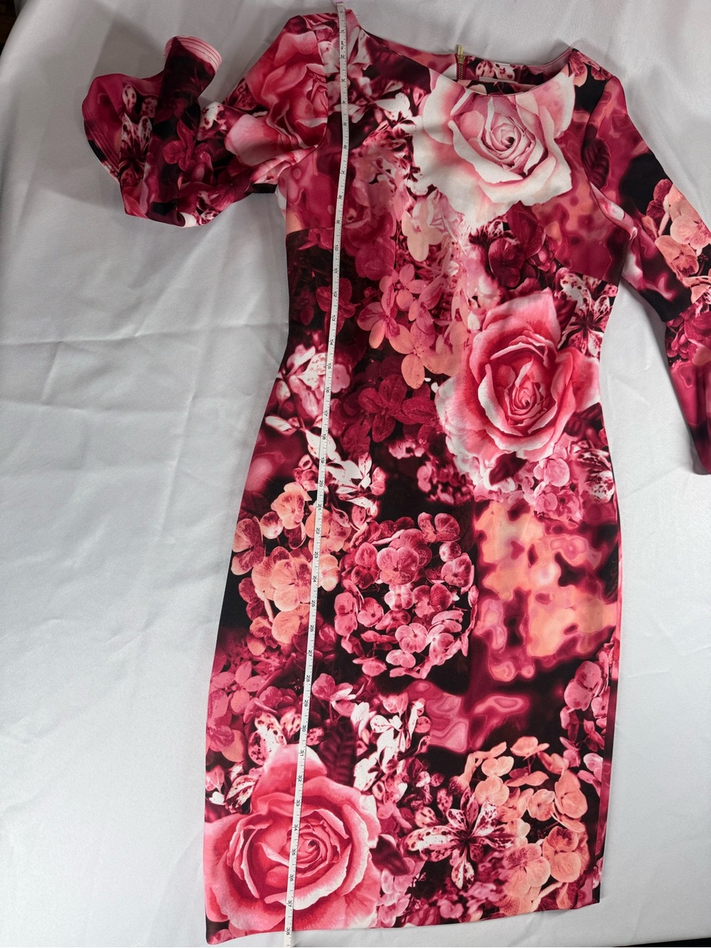 Calvin Klein Pink Floral Bell-Sleeve Midi Dress Size M - Picture 9 of 11